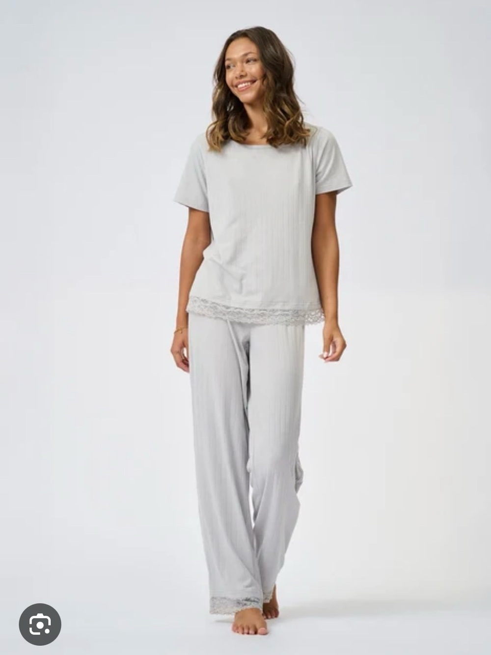 Ted Baker London Light Gray Lace-Trim Ribbed Pajama Set